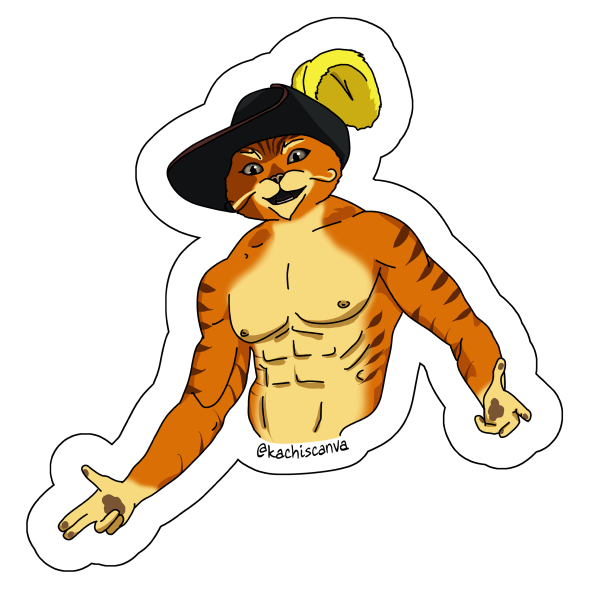 Bodybuilder Puss In Boots Sticker