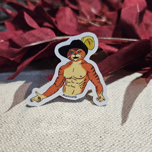 Bodybuilder Puss In Boots Sticker